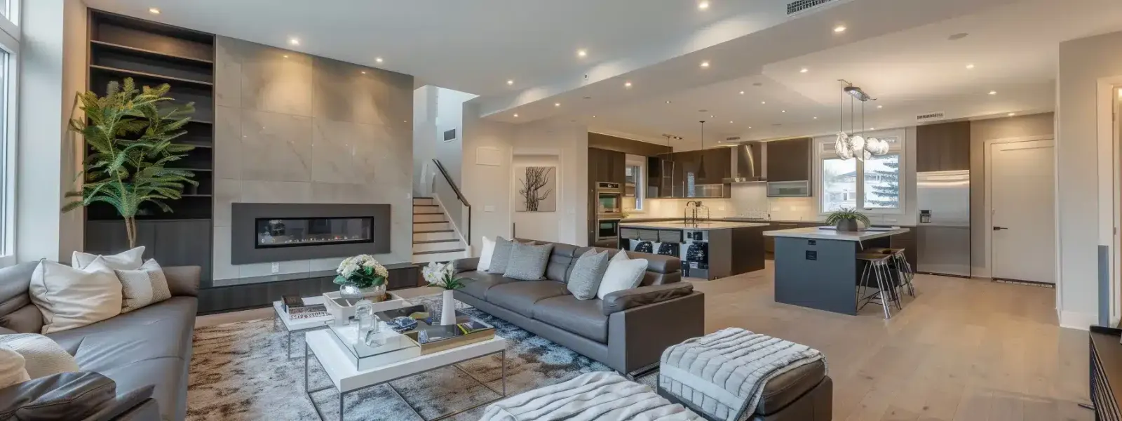 a modern home interior showcases a sleek, energy-efficient air conditioning unit prominently installed on the wall, with a stylish living area in the background, emphasizing the comfort and technological sophistication of various cooling options available for calgary homeowners.
